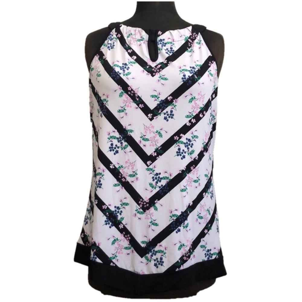 Ricki's White Floral Chevron Sleeveless Blouse with Black Trim